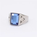 Sleek stainless steel ring featuring a rectangle blue gemstone and triangle side accents - US 7 / Blue Rhinestone