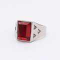 Men's stainless steel ring with rectangle red gemstone and triangular hollow accents - US 7 / Red Rhinestone