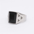 Men's silver titanium ring with rectangular black gemstone and triangle accents - US 7 / Black Rhinestone