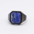 Men's titanium steel signet ring with square blue lapis lazuli stone in matte black finish - US 7 / Electro Black Blue Sandstone