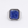 Polished silver titanium steel ring for men with a large square blue lapis lazuli stone - US 7 / Steel Color Blue Sandstone