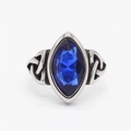 Viking ring in silver finish with marquise cut blue gemstone and Celtic knots - US 7 / Steel Blue Stone