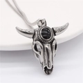Collana con pendente teschio di toro vintage con gemma nera e catena a serpente - Ciondolo Testa di Ariete Solo (Senza Catena)
