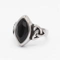Vintage Viking Celtic ring in silver steel with a marquise-cut black stone inlay - US 7 / Steel Black Stone