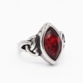 Viking ring with marquise-cut red gemstone and Celtic knot engravings on silver band - US 7 / Steel Red Stone