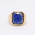 Men's minimalist gold titanium steel signet ring with square blue lapis lazuli stone - US 7 / Gold Blue Sandstone