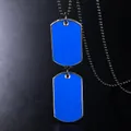 Hip hop style sky blue double dog tag pendant necklace with black ball chain - Double Blue Tag