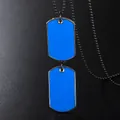 Halskette mit zwei himmelblauen Dog-Tag-Anhängern und schwarzer Kugelkette - Doppelter Blauer Anhänger