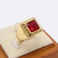 Baroque style gold plated stainless steel ring with large square red gemstone and Greek key patterns - Gold Red Stone