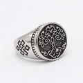 Anillo vintage de acero inoxidable con Árbol de la Vida y patrones de nudos celtas - US 7 / Color Acero