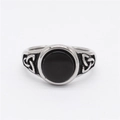 Vintage Viking black onyx ring in silver stainless steel with Celtic knot design - US 7 / Steel