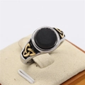 Retro Viking stainless steel ring for men with black stone and gold celtic knot accents - US 7 / Gold & Silver