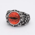Retro gothic titanium steel ring featuring a red demon eye and vintage bat patterns - US 7 / Red Jasper