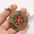 Collier pendentif bouclier vintage pour homme avec croix en émail rouge et cristal - Pendentif Seul (Sans Chaîne) (Or)