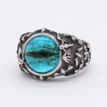 Vintage stainless steel ring for men with turquoise eye stone in antique silver finish - US 7 / Green Stone