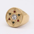 Anello stella di David dorato con pietre colorate e zircone centrale incastonato - US 7 / Oro