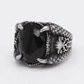 Retro Drachenkrallen-Ring mit schwarzem ovalem Stein und Edelstahl-Struktur - US 7 / Schwarzer Stein