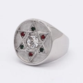 Anello stella di David in acciaio inossidabile lucido con cristalli colorati da uomo - US 7 / Color Acciaio