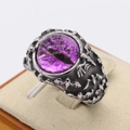 Gothic dragon eye ring featuring a purple stone with vintage silver bat wing accents - US 7 / Purple Stone
