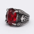 Vintage Punk Drachenkralle Ring in Silberoptik mit großem facettiertem rotem Schmuckstein - US 7 / Roter Jaspis