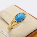 Anello vintage in oro con pietra turchese ovale liscia e motivi a maglia nera - Taglia 6 / Oro Pietra Blu