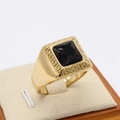 Gold stainless steel signet ring for men with square black gemstone and Greek key pattern - Gold Black Stone