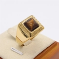 Men's vintage titanium steel gold ring with square tiger eye stone and Greek key pattern - Gold Tiger's Eye