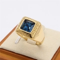 Gold signet ring for men with square blue gemstone and Greek key pattern engraving - Gold Blue Stone