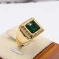 Men's vintage gold ring with square emerald gemstone and Greek meander pattern - Gold Green Stone