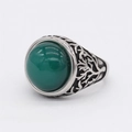 Vintage levensboom ring met een grote groene edelsteen van zilverkleurig edelstaal - US 7 / Groene steen