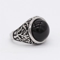 Retro levensboom ring van titaniumstaal met grote ovale zwarte edelsteen voor heren - US 7 / Zwarte Steen