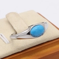 Anello vintage in argento con turchese ovale e fascia aperta regolabile da donna - Acciaio Pietra Blu