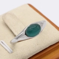 Anello minimalista in argento con gemma occhio di gatto verde ovale e fascia lucida - Acciaio Verde Scuro