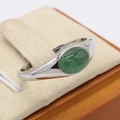 Anello minimalista in argento con gemma verde occhio di gatto ovale in stile vintage - Acciaio Verde Chiaro