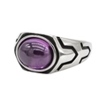 Retro stainless steel men's ring with oval purple gemstone and black geometric textures - Size 7 / Purple (Purple Stone)