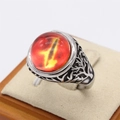 Retro titanium steel ring with red dragon eye gemstone and tree of life engraving - Dragon Eye Stone