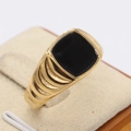 Minimalist black onyx signet ring for men in gold-plated titanium steel finish - US 7 / Gold