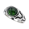 Men's vintage titanium steel ring featuring an oval green gemstone and black stripes - Size 7 / Dark Green