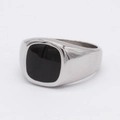 Anello a sigillo quadrato minimalista in acciaio inossidabile con smalto nero - US 7 / Color Acciaio