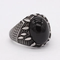 Vintage silver finish titanium steel ring with an oval black gemstone for men - Size 8 / Claw Configuration (Style 3)