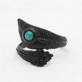Anillo de pluma vintage en acero con incrustación de turquesa y diseño étnico retro - US 7 / Negro