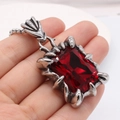 Retro herenketting met smaragd geslepen rode edelsteen hanger en antieke zilveren ketting - Rode Strass Hanger Zonder Ketting