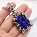 Retro herenketting met blauwe saffier hanger in gotisch klauwontwerp en stalen ketting - Blauwe Strass Hanger Zonder Ketting