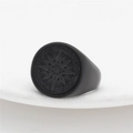 Men's retro compass signet ring with matte black finish and nautical star engraving - US 7 / Black