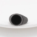 Vintage silver titanium ring featuring a large flat black stone and scale textures - US 7 / Black Stone