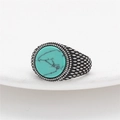 Vintage titanium steel ring with turquoise stone and detailed scale texture - US 7 / Green Stone