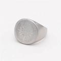 Vintage silver titanium steel signet ring featuring a detailed compass design for men - US 7 / Steel