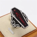 Vintage Gothic mummy coffin ring in titanium steel with black enamel and red skeleton detail - US 7 / Red