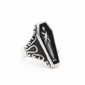 Gothic mummy coffin ring in silver finish with grim reaper relief and vine patterns - US 7 / Steel