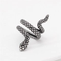 Vintage gothic snake ring in stainless steel with green gemstone eyes and black scales - US 7 / Steel Color Green Eye